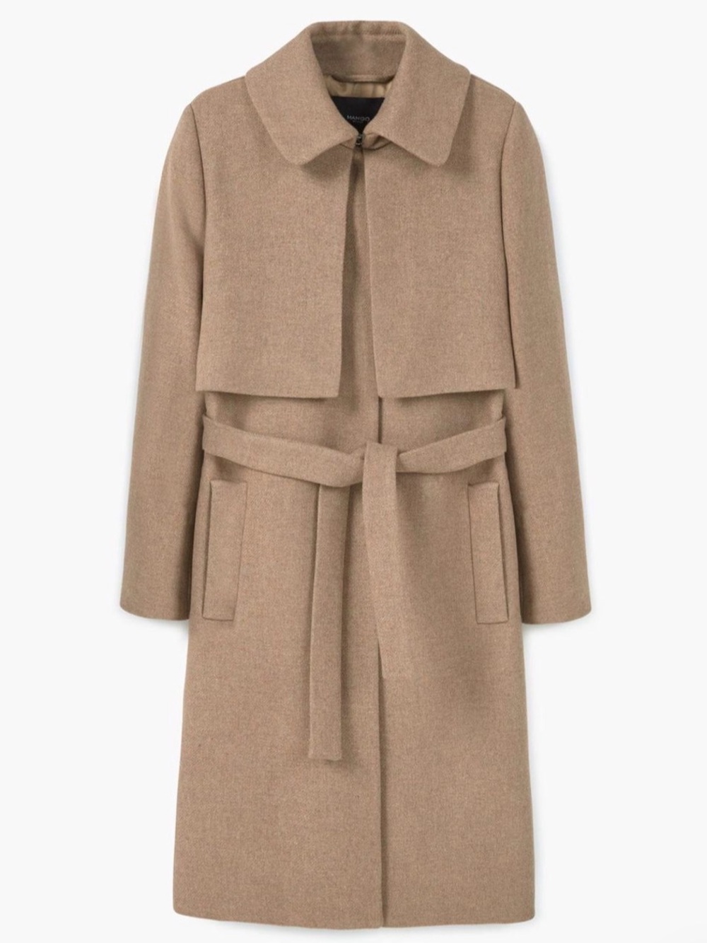 MANGO Double Layer Wool Blend Coat Size XS Brown Tan